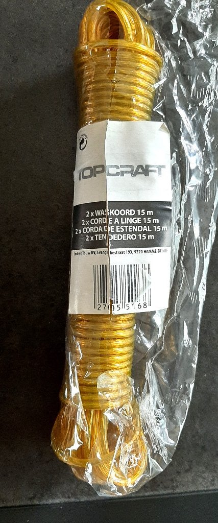Te koop: Nieuw!! Plastic waslijn van 15m., Ophalen, Nieuw, Geel, Overige materialen