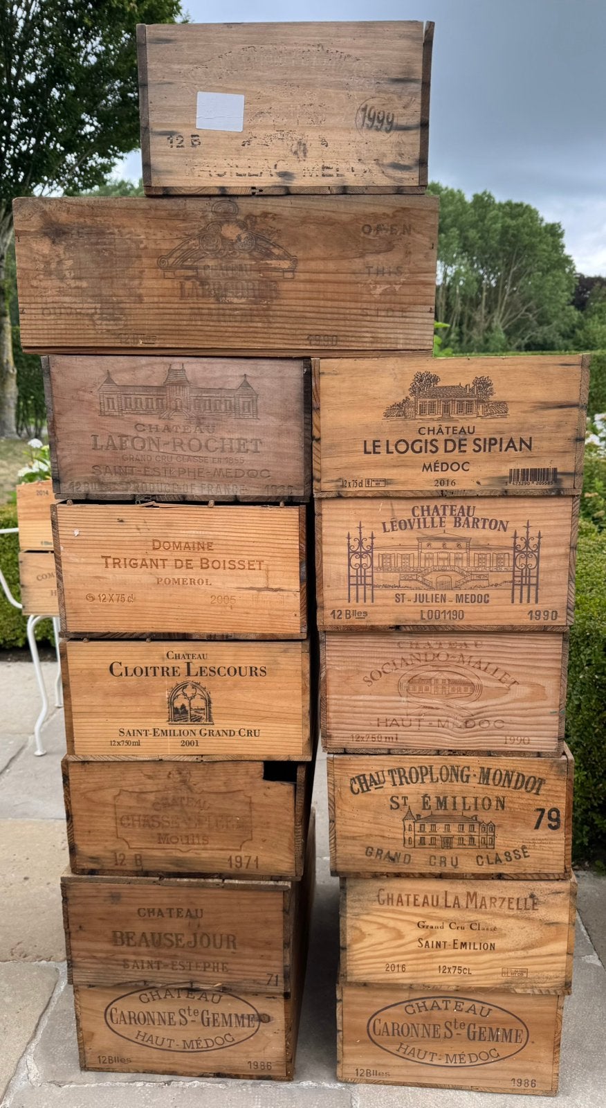 Originele lege Bordeaux authentieke houten châteaukisten, Ophalen, Gebruikt