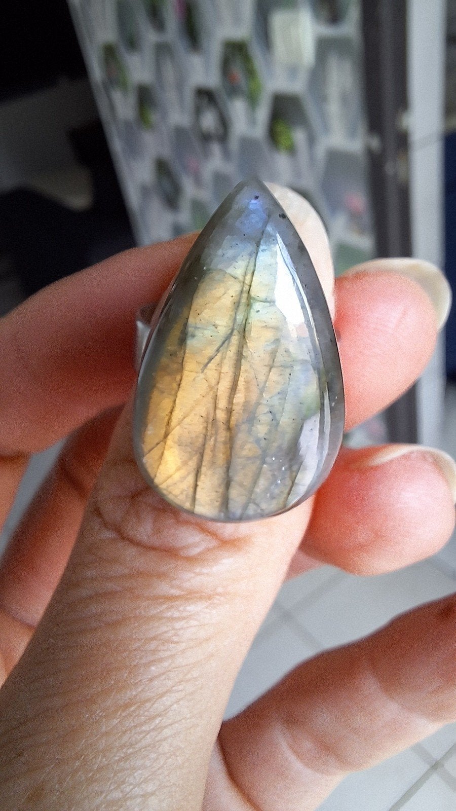 Bague Acier Inoxydable,  réglable avec une Labradorite, Enlèvement ou Envoi
