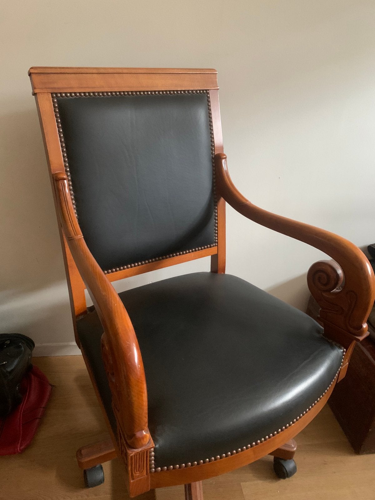 Bureaufauteuil in Directoire-stijl zwart gesneden houten, Ophalen of Verzenden