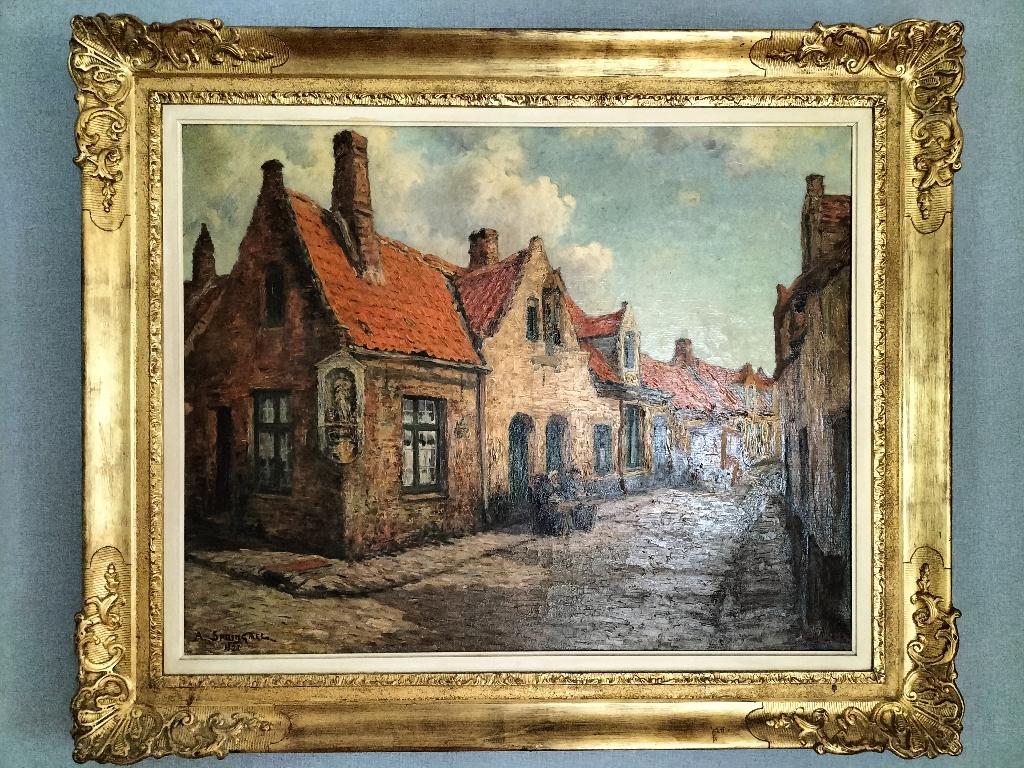 Schilderij Antoine Springael - Brugge - 1927, Antiek en Kunst, Ophalen