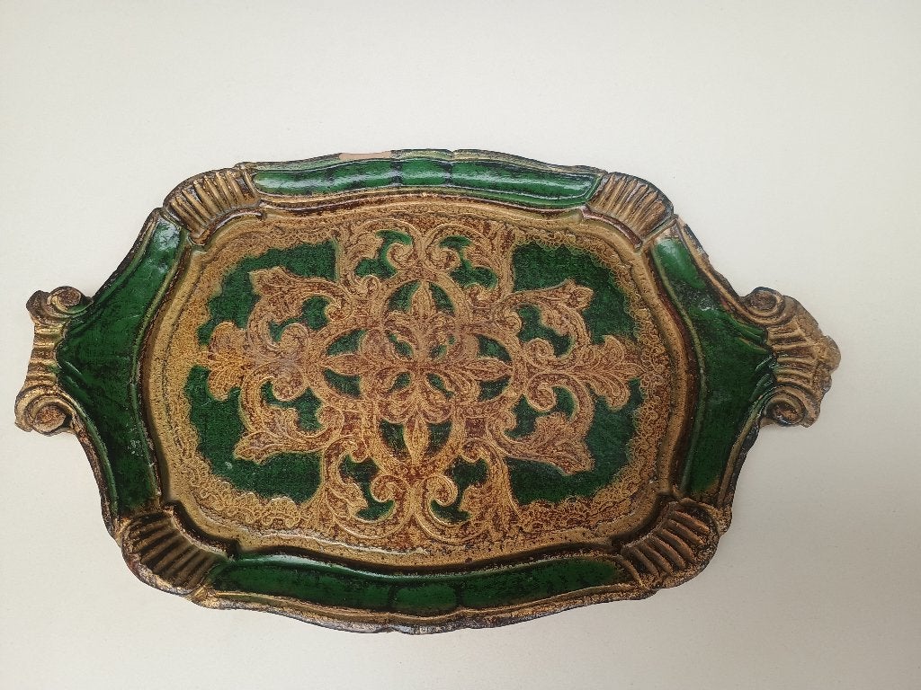 Vintage Florentijns dienblad groen en goud, Ophalen, Handgemaakt, Dienblad