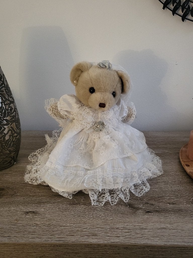 Peluche vintage — Tenues victoriennes velour — Blanc, Enlèvement ou Envoi, Blanc, Comme neuf, Moyen (20 à 80 cm)