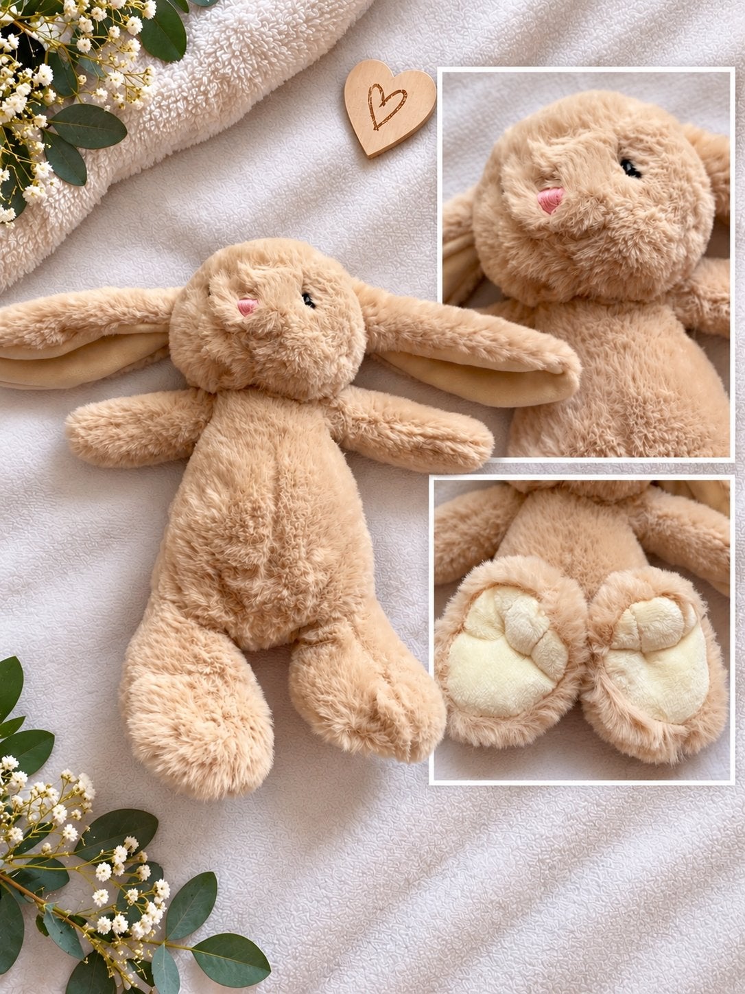 Adorable lapin en peluche tout doux – Neuf – 25 cm, Neuf, Lapin, Beige, Enlèvement