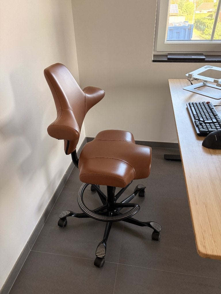 HAG Capisco Leren Bureaustoel, Huis en Inrichting, Ophalen, Bruin, Zo goed als nieuw, Bureaustoel