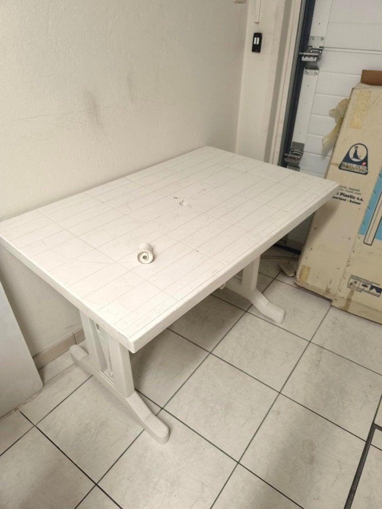 ruintafel en 4 stoelen, Ophalen, Zo goed als nieuw, Plastic, Inklapbaar