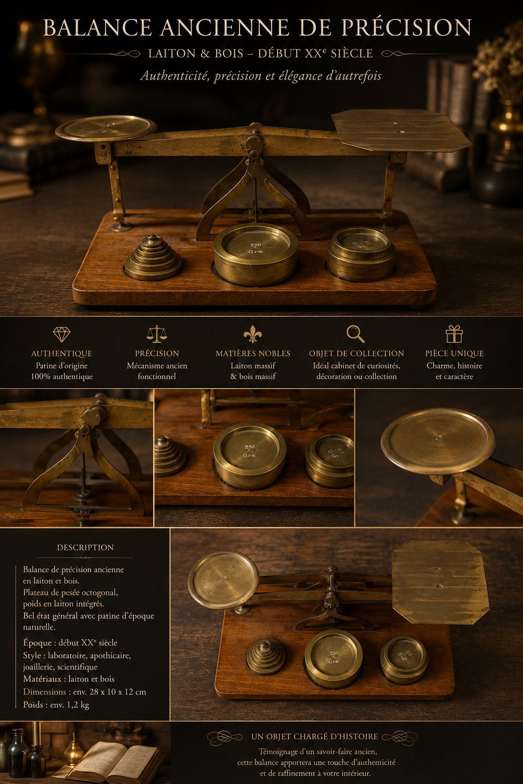 ️ Balance Ancienne de Précision en Laiton & Bois, Enlèvement ou Envoi