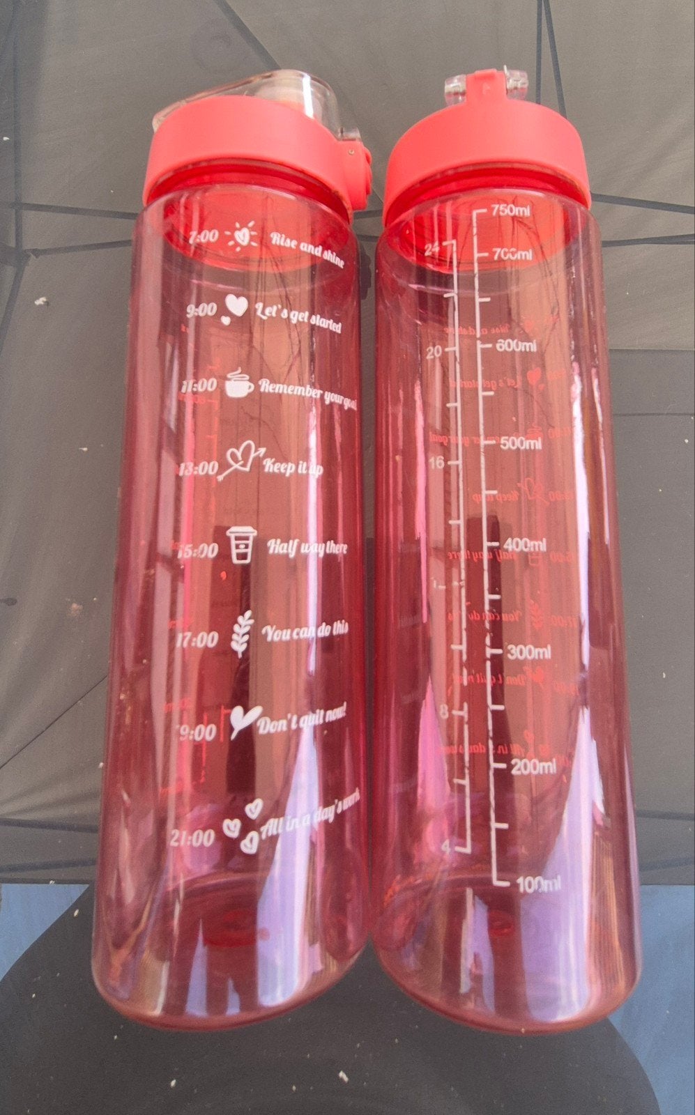 Handige motivatie-drinkflessen (750ml) – Set of per stuk, Sport en Fitness, Drinkbussen, Ophalen
