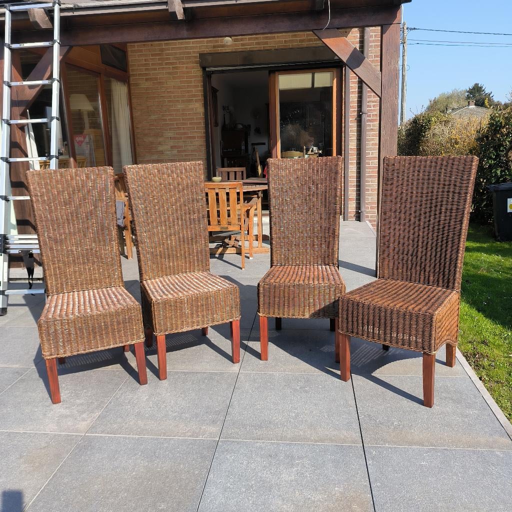 4 chaises en rotin marron foncé, haut dossier, Enlèvement