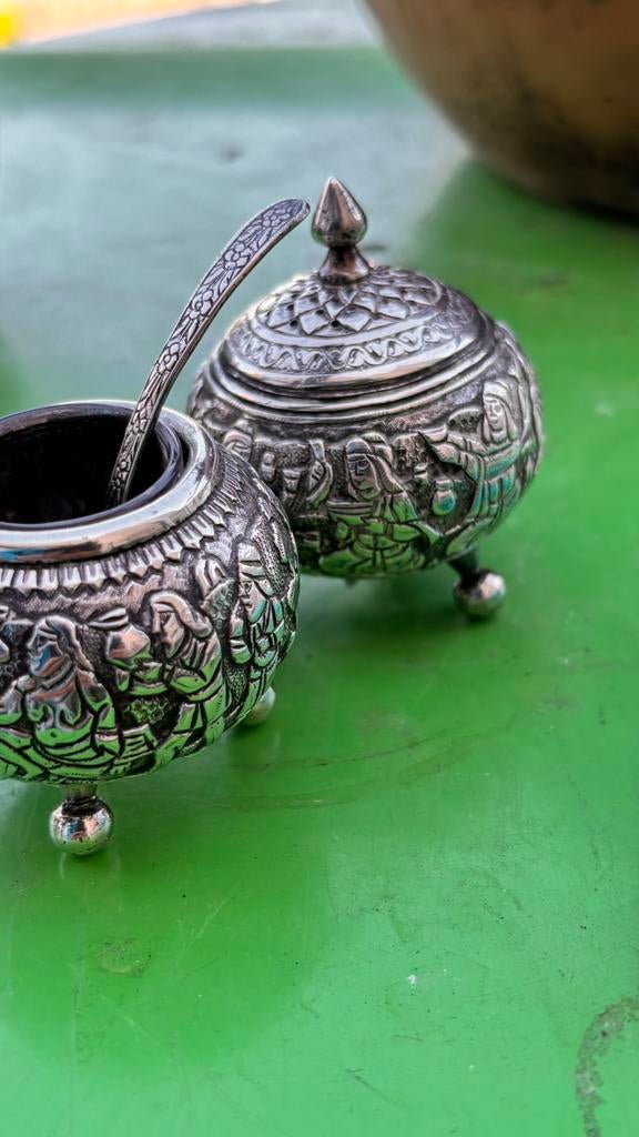 Mosterdpot en zoutvaatje, Ophalen of Verzenden, Zilver