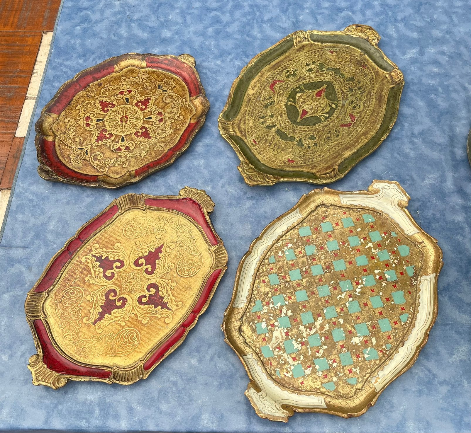 4 houten brocante plateaus, Antiquités & Art, Enlèvement