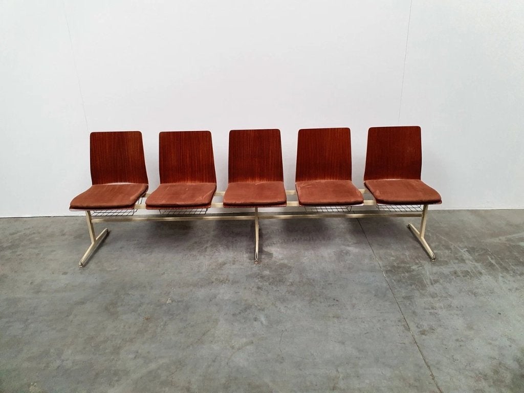banc rétro industriel vintage contreplaqué de teck design 60, Enlèvement