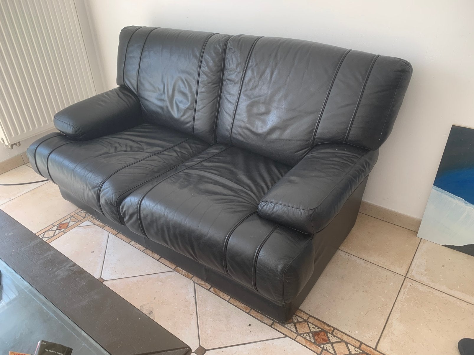 Canape en cuir 2 place 160cm, Maison & Meubles, Enlèvement, Comme neuf, Cuir
