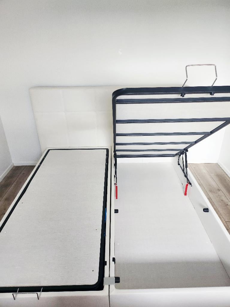 2-persoons opbergbed 180x200 cm met hoofdbord, Huis en Inrichting, Ophalen, Overige materialen, Gebruikt, Wit