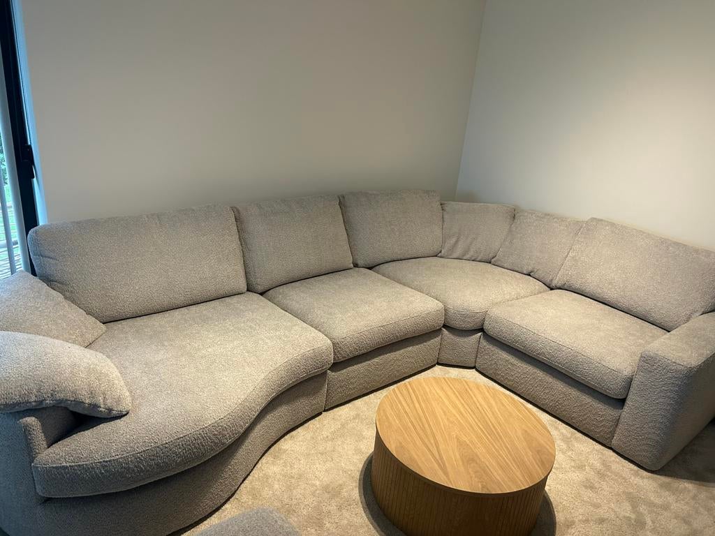 Zetel+poef bouclé stof grijs, Huis en Inrichting, Ophalen, Zo goed als nieuw, Stof, Bouclé