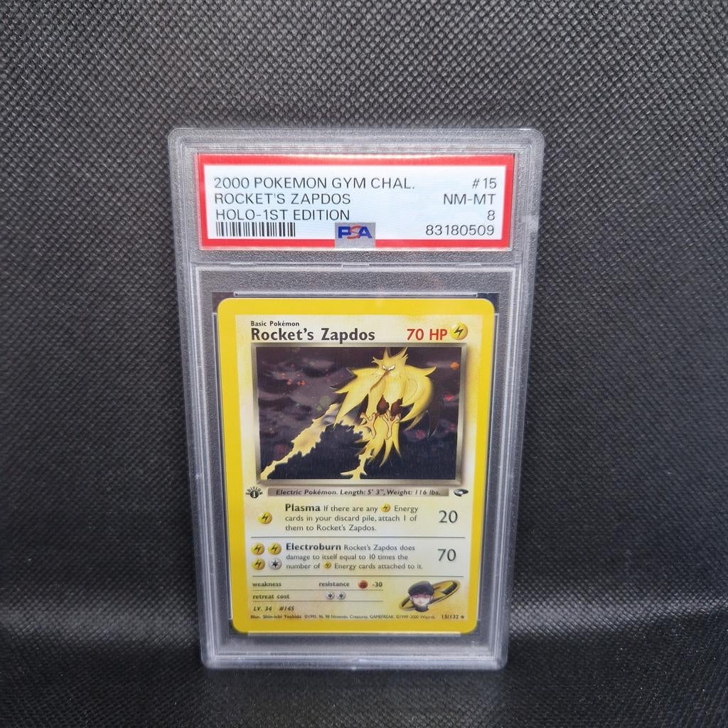 Rockets Zapdos Holo 1ère édition du Gym Challenge PSA 8, Enlèvement ou Envoi