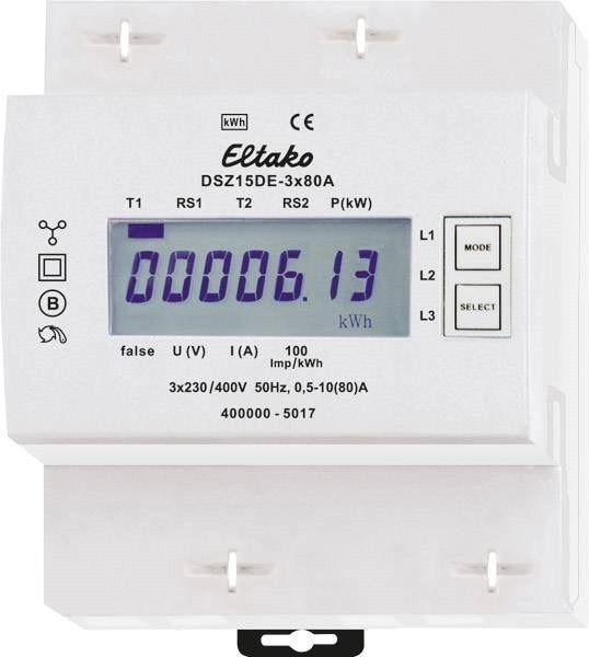 KWH METER 3F 400V 3x80A INB 4 modules BR, Verzenden