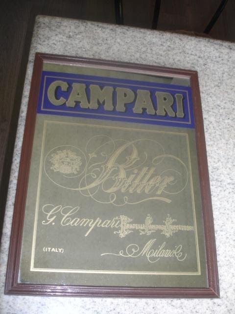 Spiegel van Campari in houten kader, Verzamelen, Ophalen of Verzenden, Zo goed als nieuw, Reclamebord