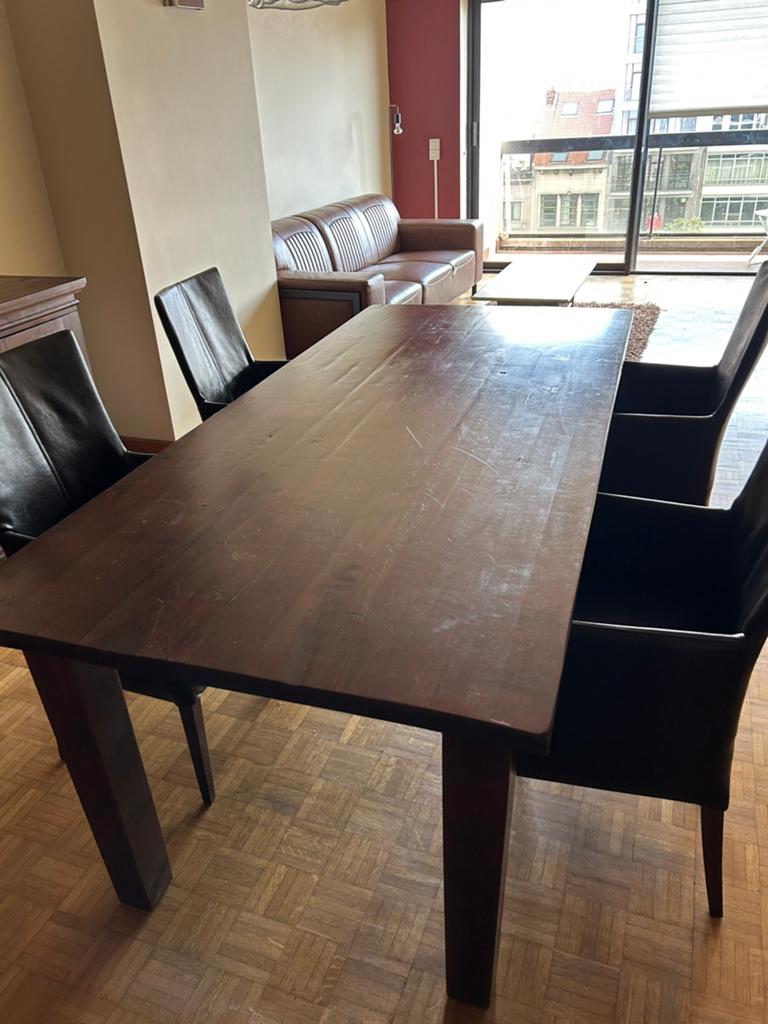 Bruine houtel tafel, Ophalen, Gebruikt, Koloniaal, 200 cm of meer