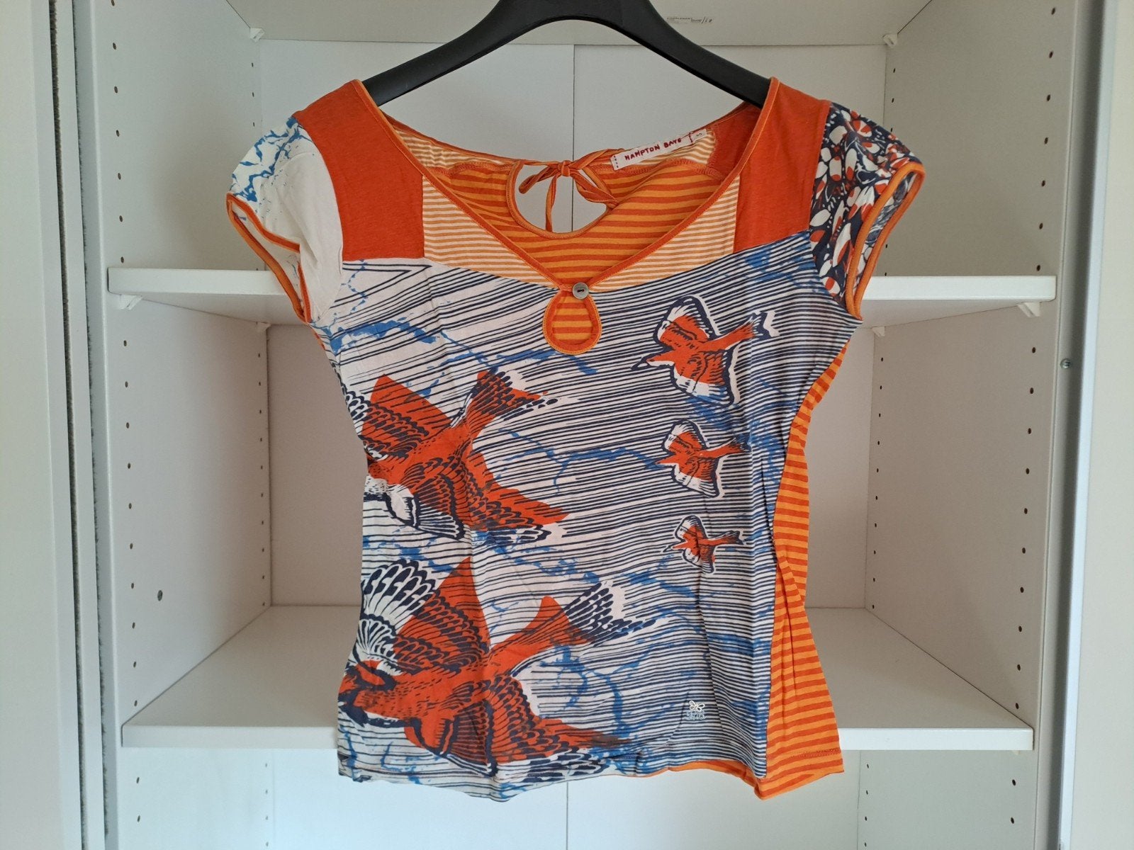 T-shirt t S Orange, bleu et blanc avec des oiseaux, Vêtements | Femmes, Manches courtes, Enlèvement ou Envoi, Taille 36 (S), Hampton Bays