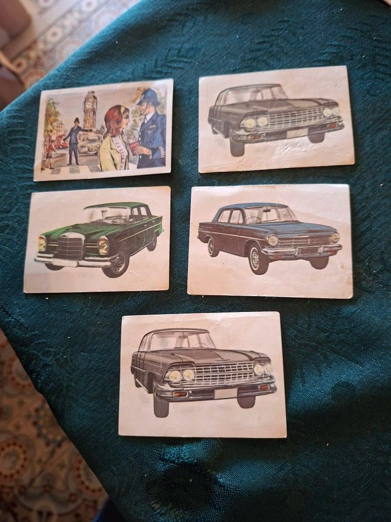 5 Prenten/Chromo's / De auto's van 1964/Chocolade Jacques, Verzamelen, Foto's en Prenten, Gebruikt, Prent, Overige onderwerpen