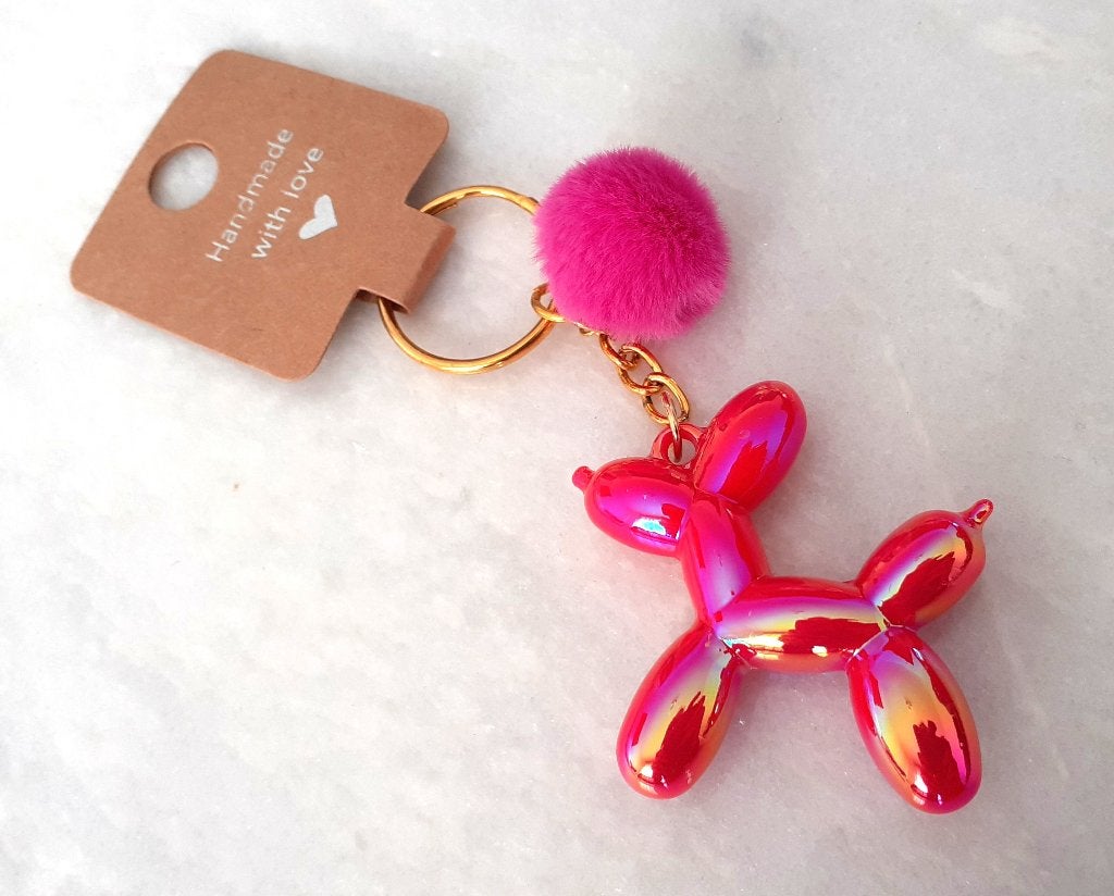 sleutelhanger trendy Iriserende Ballonhond met Roze Pompon, Enlèvement ou Envoi, Neuf, Animal et Nature