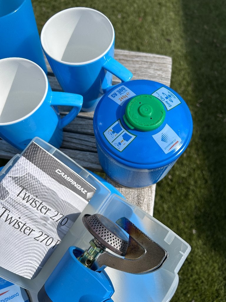 Complete Camping Starterset – Campingaz + Servies + Waterzak, Ophalen, Zo goed als nieuw, X, X