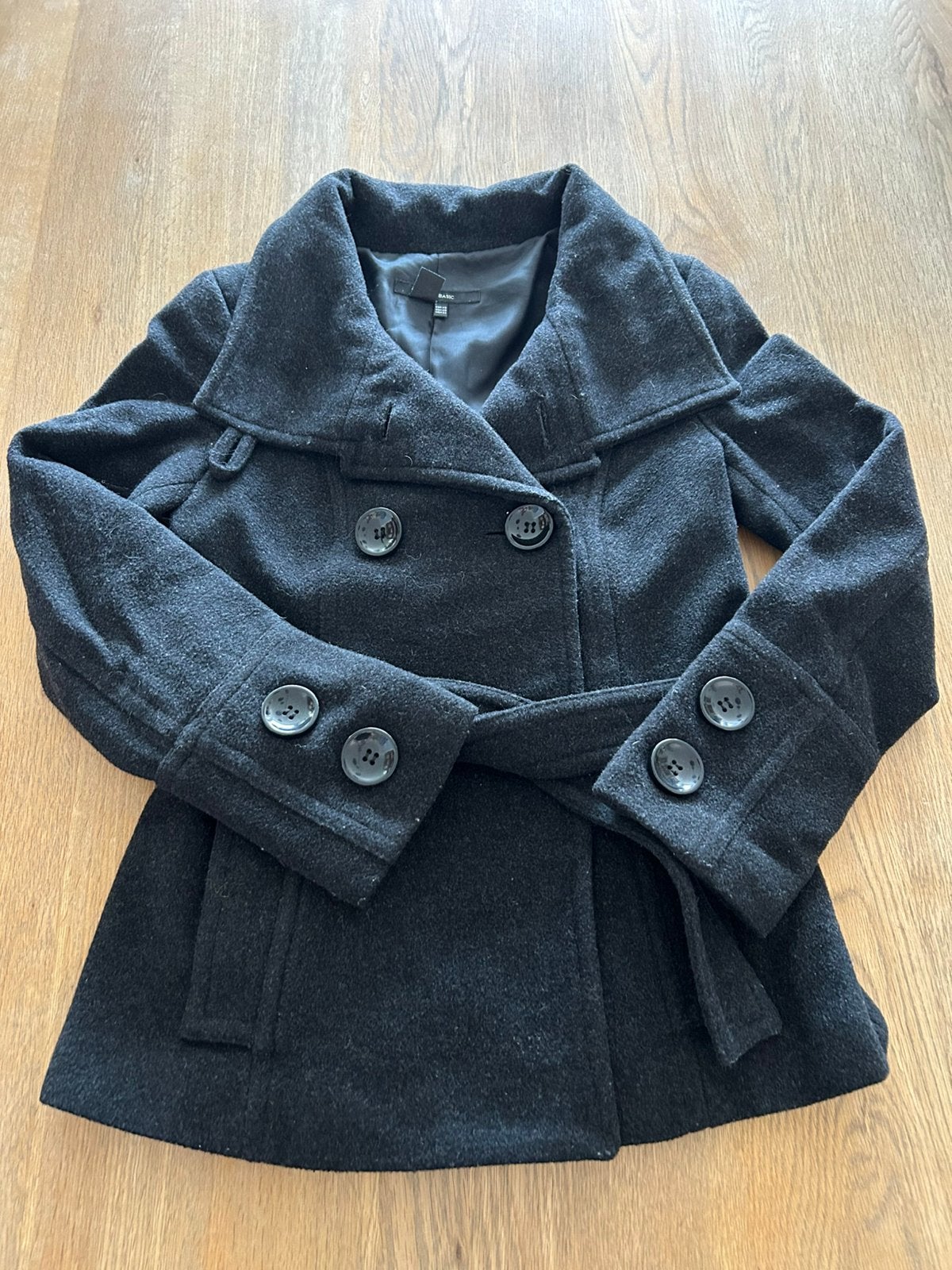 Donkergrijze wollen peacoatjas Zara Basic Maat XS, Kleding | Dames, Jassen | Winter, Ophalen of Verzenden, Zo goed als nieuw, Maat 34 (XS) of kleiner