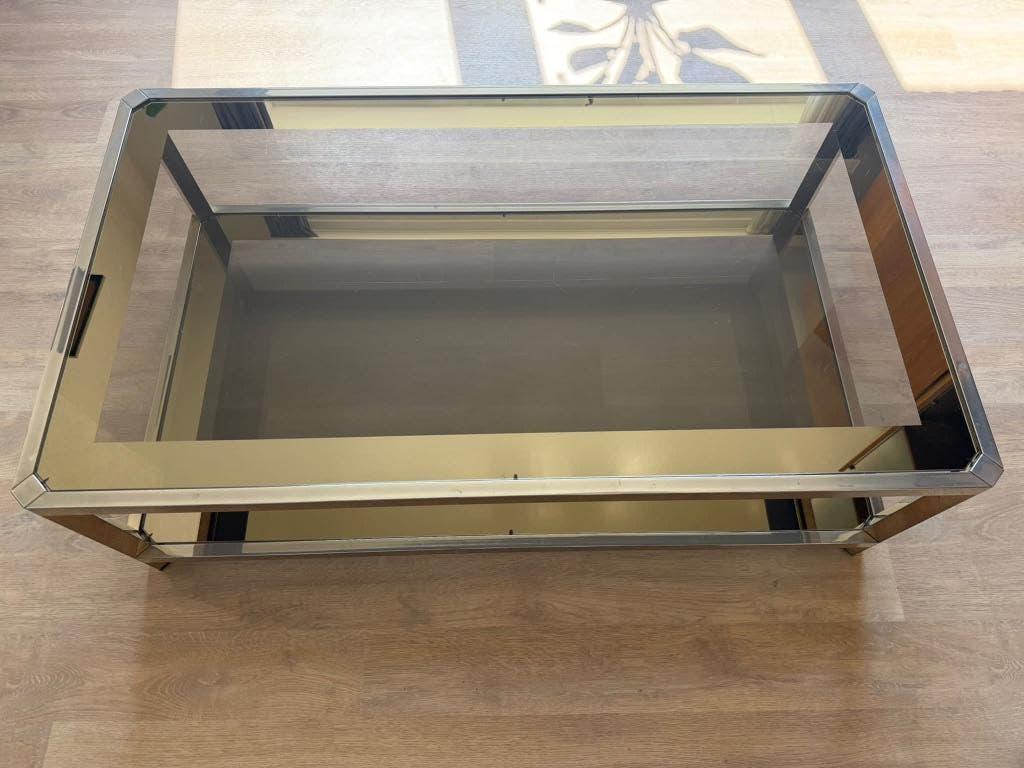 Table basse Hollywood Regency — verre et doré/laiton, 100 à 150 cm, Moins de 50 cm, Verre, Comme neuf