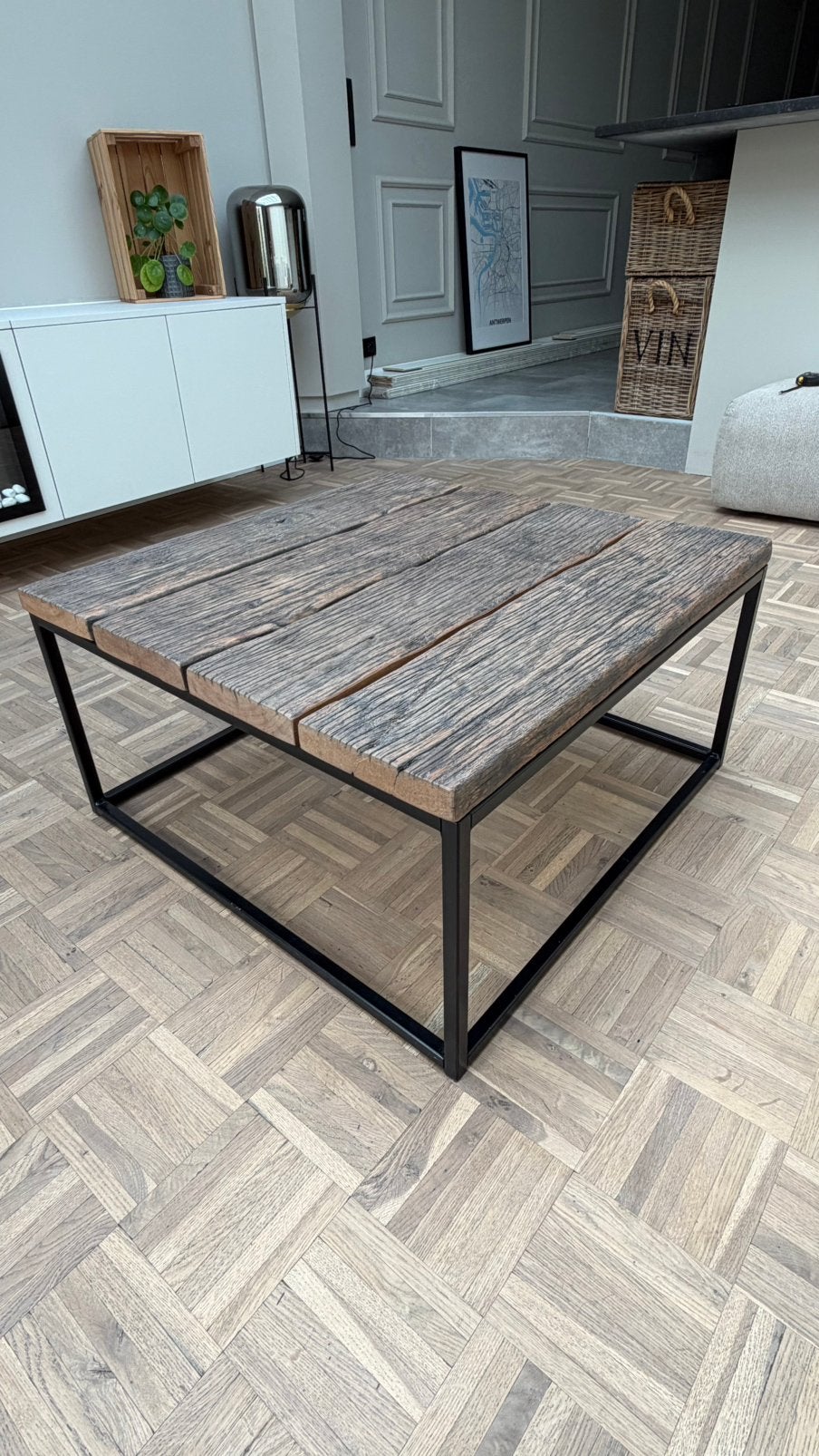 Industriële salontafel, Huis en Inrichting, Tafels | Salontafels, Ophalen, 50 tot 100 cm, Vierkant, 50 tot 100 cm