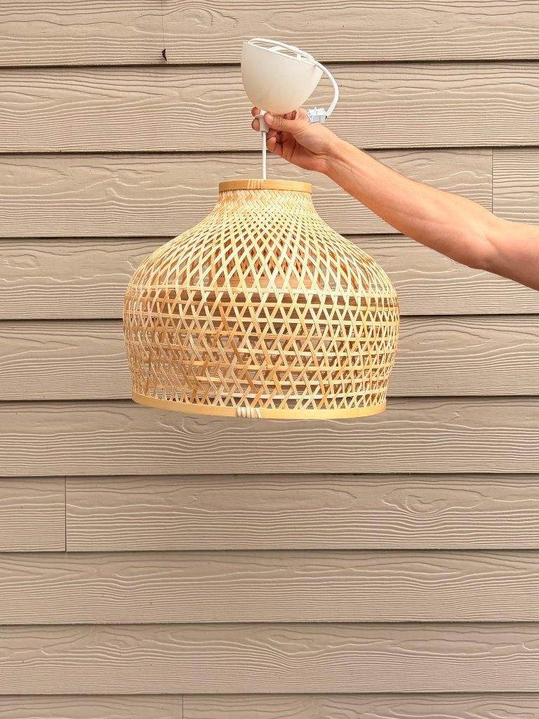 Hanglamp - Handgemaakt bamboe, Ophalen, Natuurlijk materiaal, E27 (groot), Zo goed als nieuw