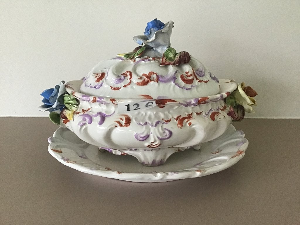 mooie antieke schaal met deksel en onderschaal voor 12 €, Antiek en Kunst, Antiek | Schalen, Ophalen of Verzenden