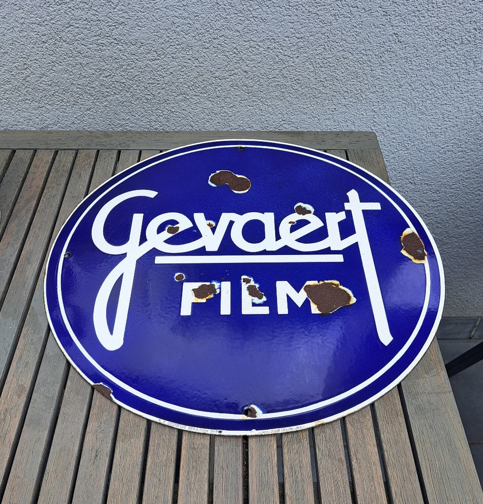 Emaille Gevaert Film jaren 50 em belge brux, Verzamelen, Ophalen of Verzenden, Gebruikt, Reclamebord