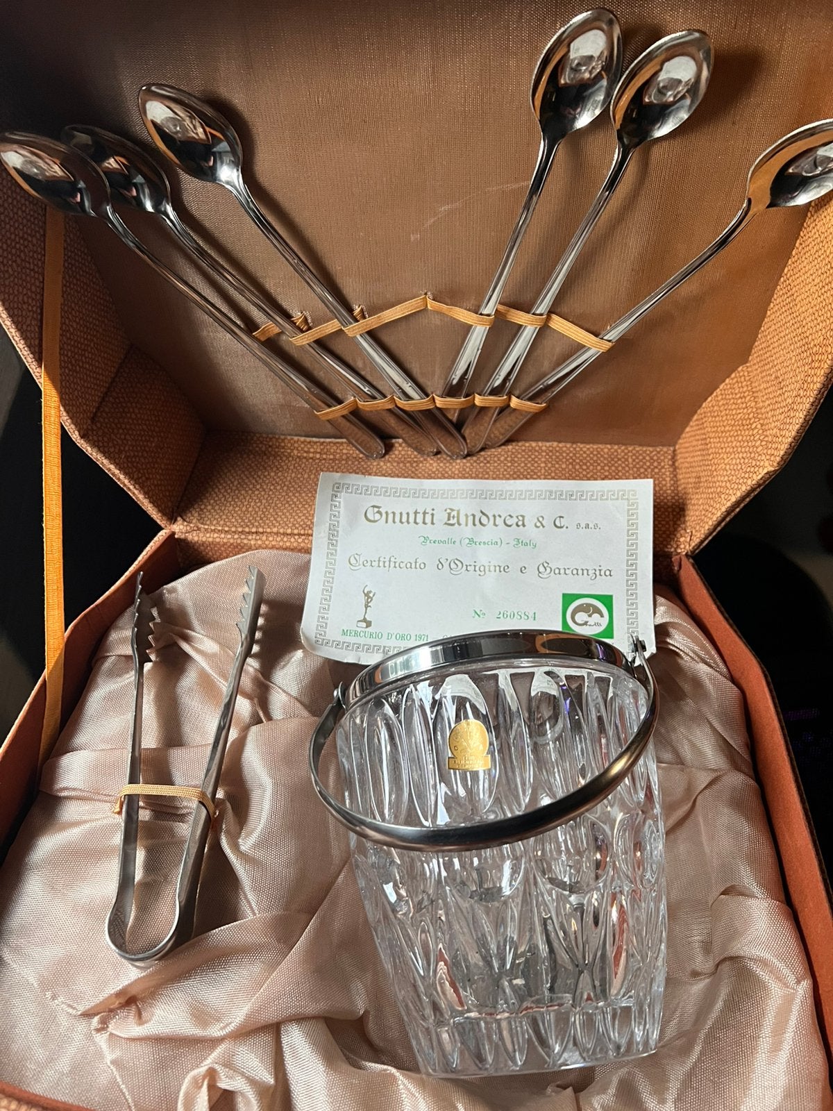 Vintage Gnutti Andrea IJsemmer & Longdrinklepels Set (1971), Antiek en Kunst, Ophalen of Verzenden