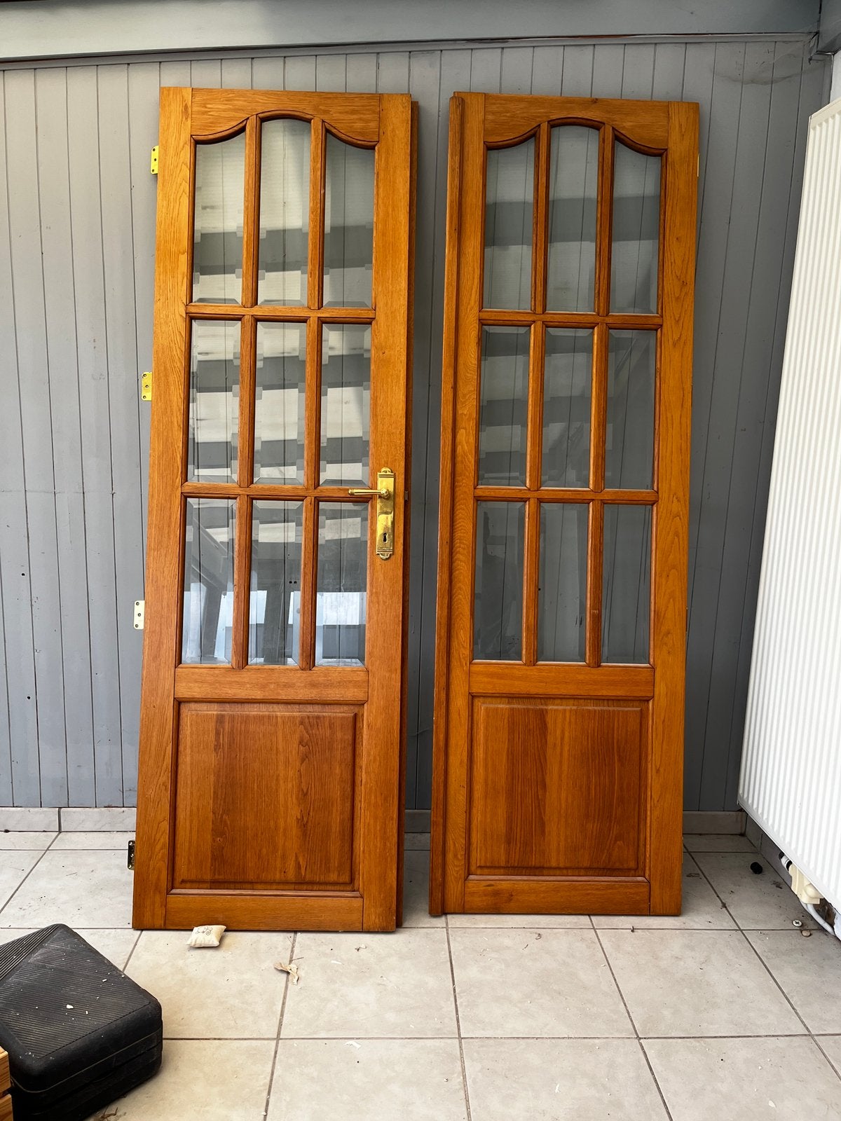 Dubbele eiken houten binnendeur en geslepen glas, Enlèvement, Verre, 120 cm ou plus, 215 cm ou plus