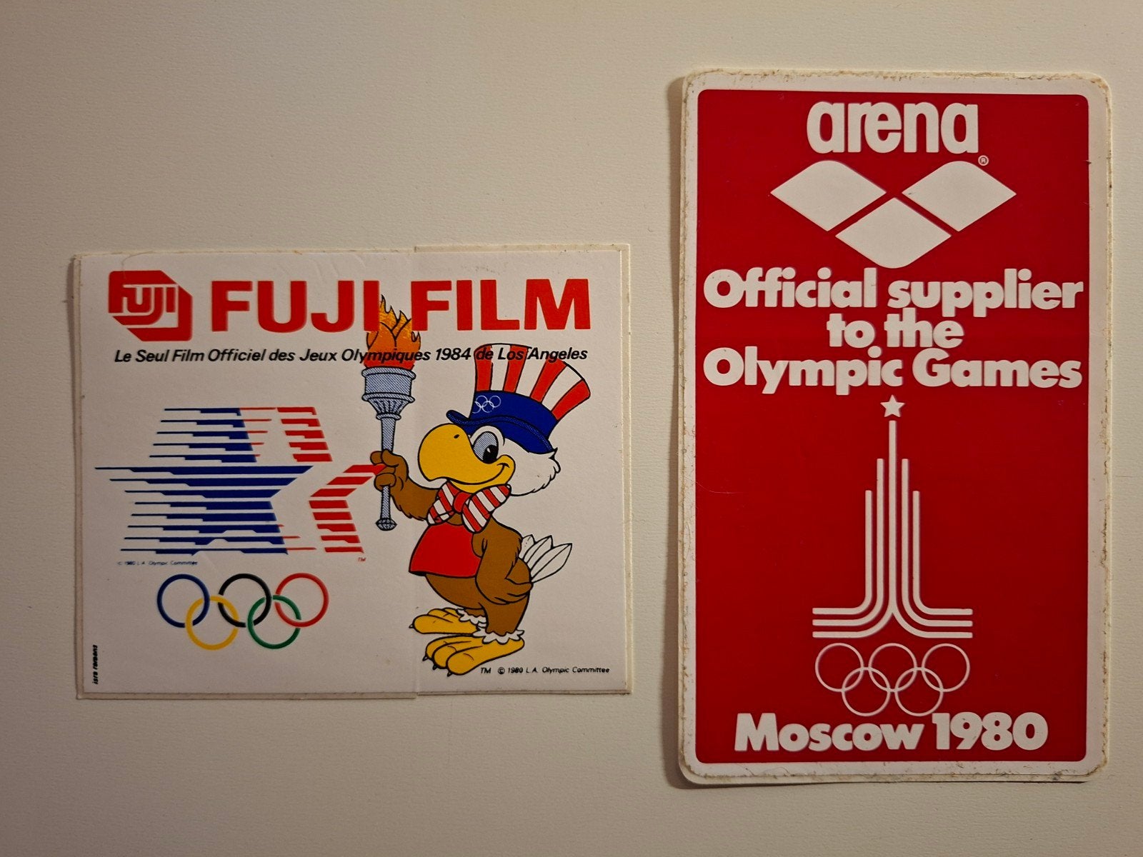 stickers Olympische spelen 1980 Moskow 1984 Los Angeles, Ophalen of Verzenden, Zo goed als nieuw, Sport