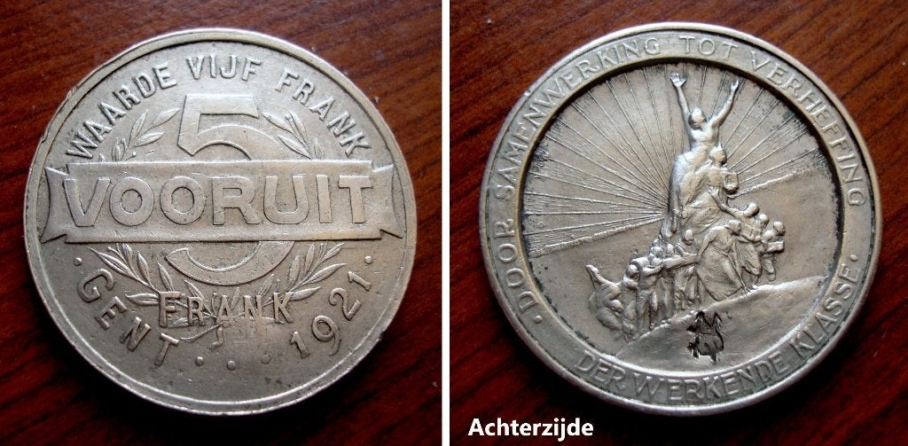Waardepenning Vooruit Gent 1921 (nikkel), Postzegels en Munten, Verzenden, Overige materialen