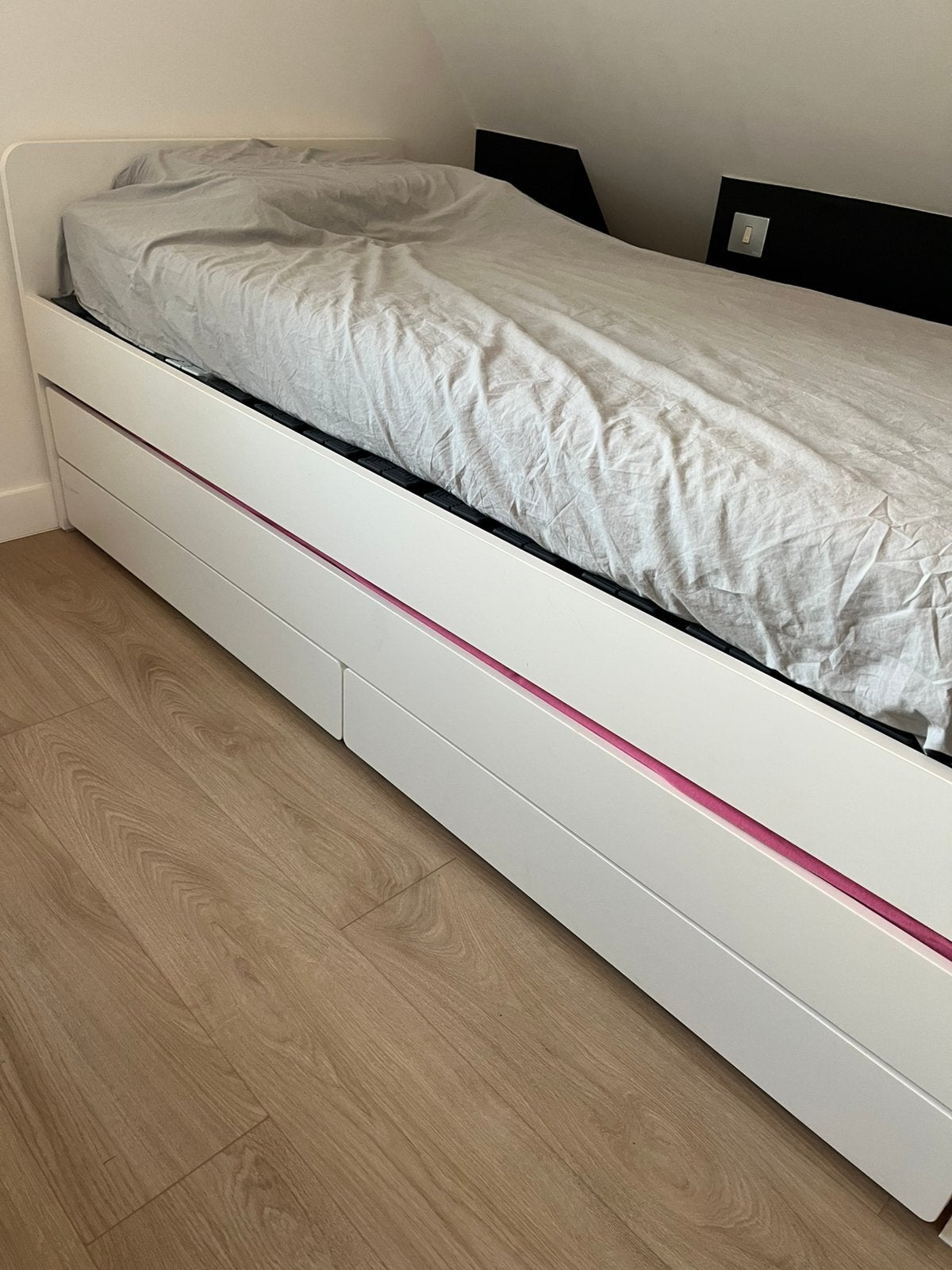 Bed met onderbed en opberger (släkt, ikea) + matrassen, Maison & Meubles, Chambre à coucher | Lits boxsprings, 90 cm, 200 cm, Blanc