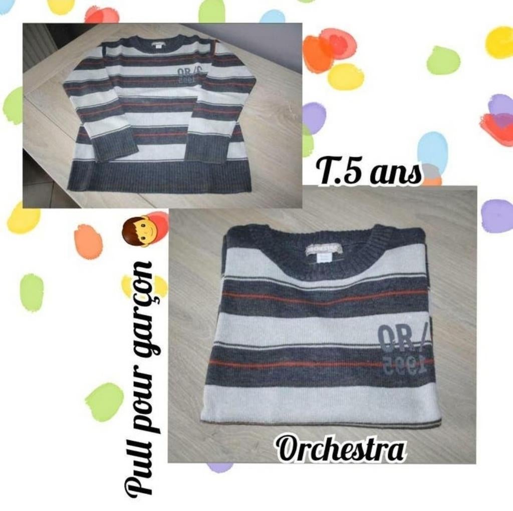 Pull ML pour garçon -gris ligné-Orchestra-T.5 ans, Garçon, Pull ou Veste, Enlèvement, Utilisé