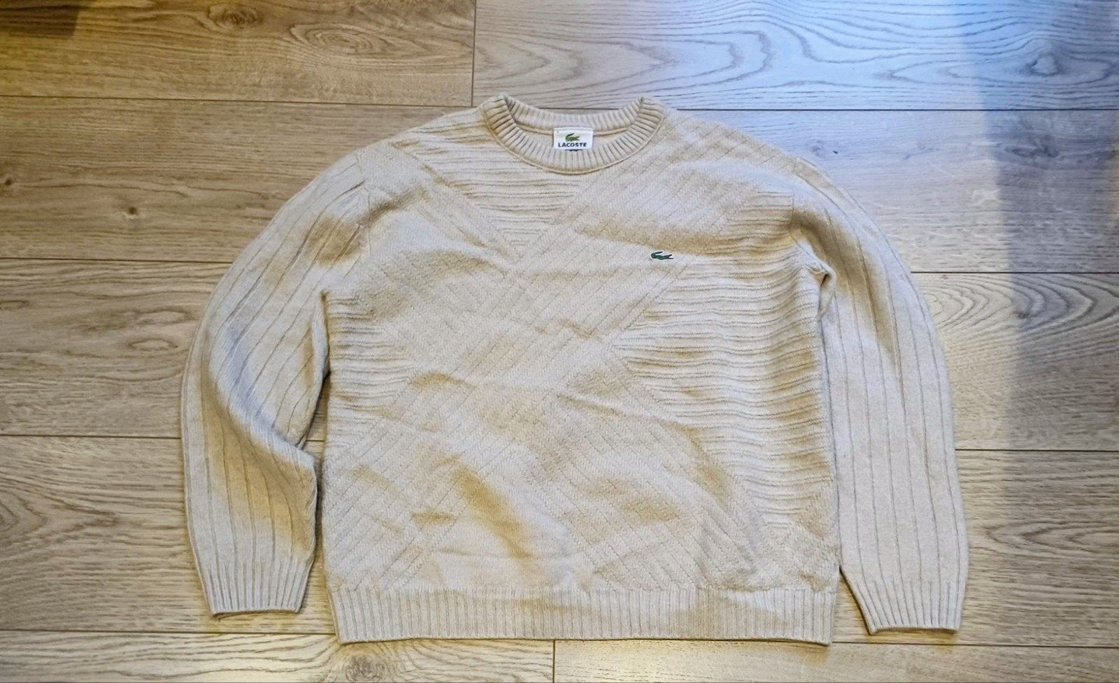 Pull Lacoste crème maille relief 100% coton - Taille S (Tag, Neuf, Lacost, Enlèvement ou Envoi, Taille 36 (S)