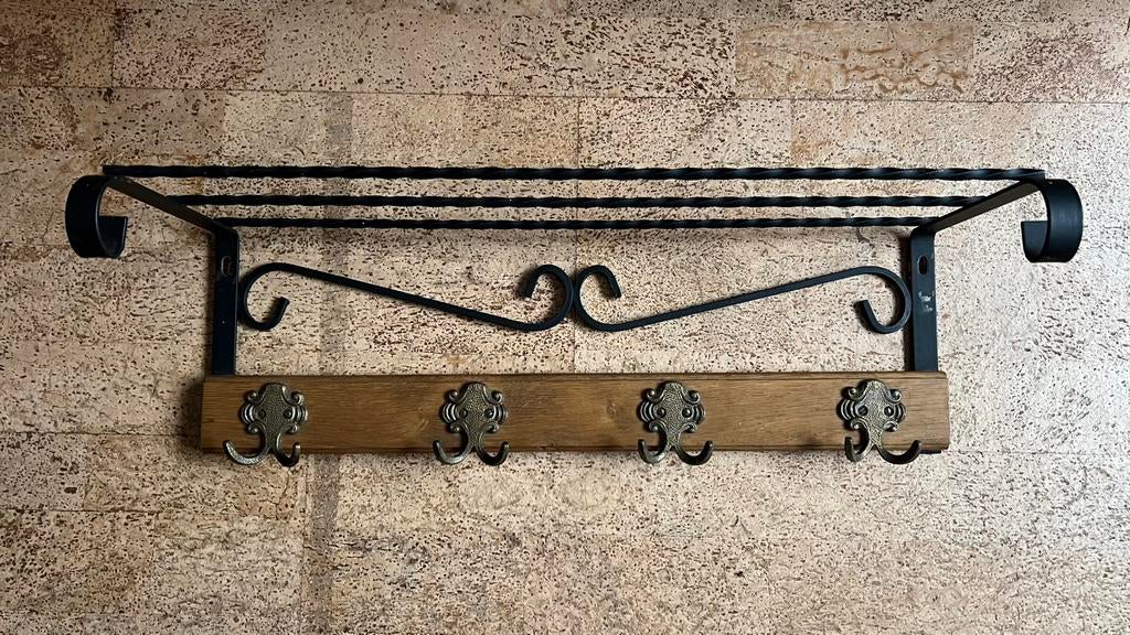 Vintage gietijzeren / houten kapstock - hoedeplank, Huis en Inrichting, Woonaccessoires | Kapstokken, Ophalen