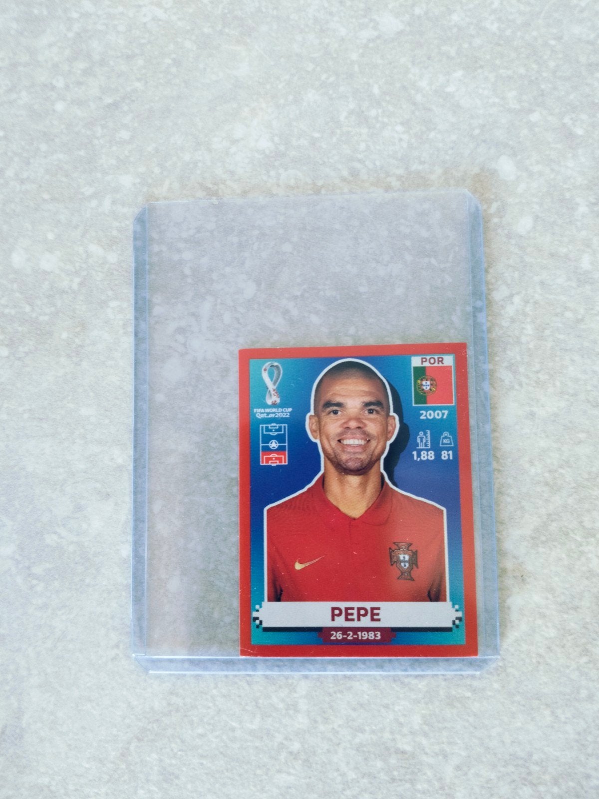 Panini sticker WK Qatar Pepe Portugal rode rand, Enlèvement ou Envoi, Autocollant