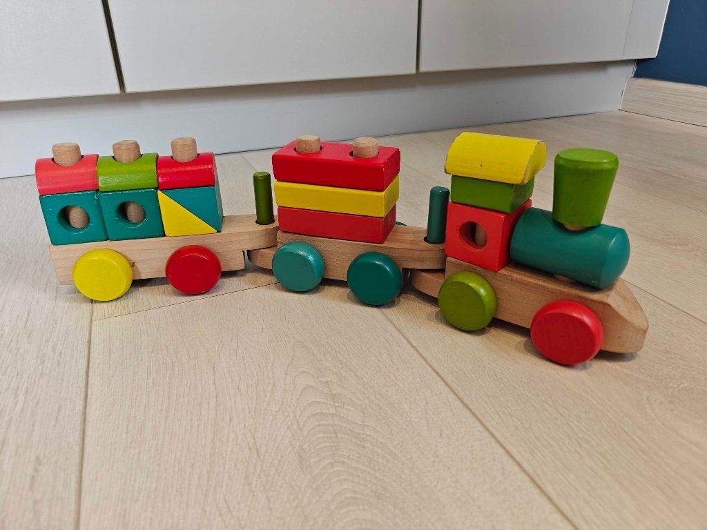 Houten speelgoedtrein met blokken, Ophalen, Gebruikt, Rij- of Hobbelspeelgoed
