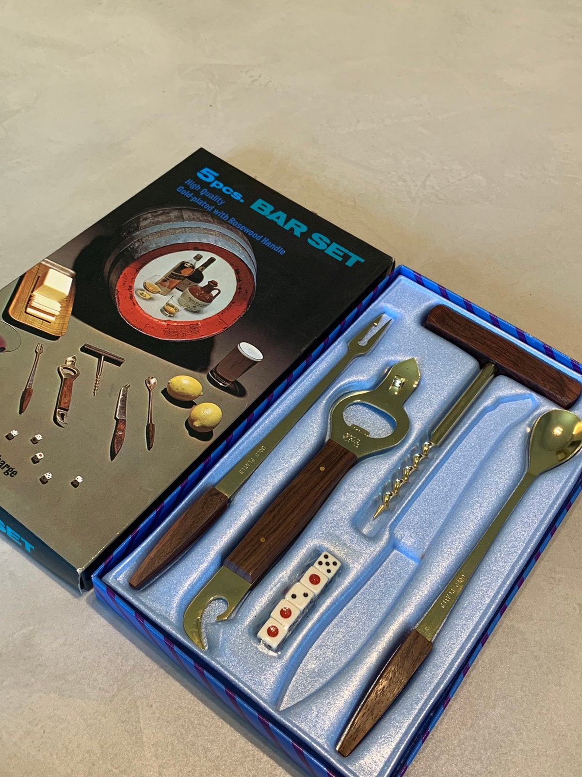 Retro Mid-Century Bar Set Gold Plated & Rosewood handle, Verzamelen, Retro, Ophalen of Verzenden