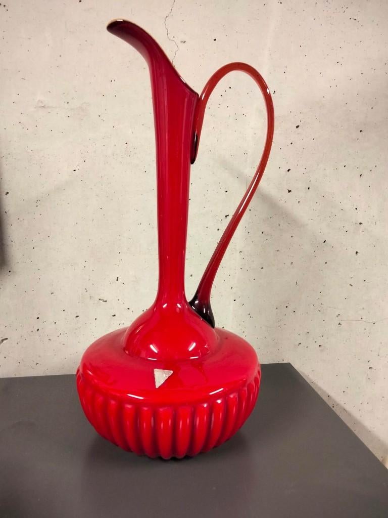 1960s vintage vaas karaf glas Opaline Empoli? Italy, Ophalen of Verzenden, Huis en Inrichting