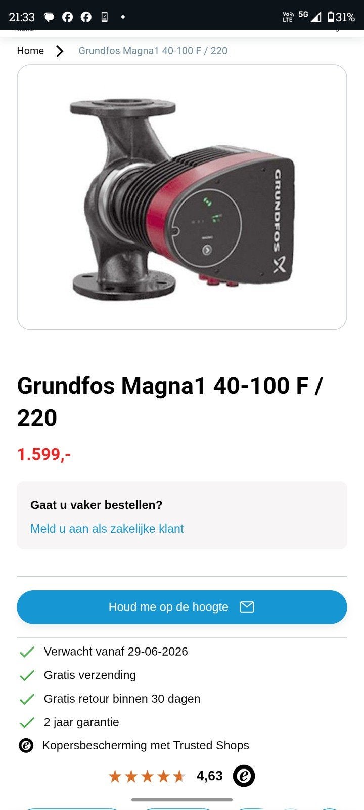 Nouvelle pompe de circulation Grundfos, Enlèvement