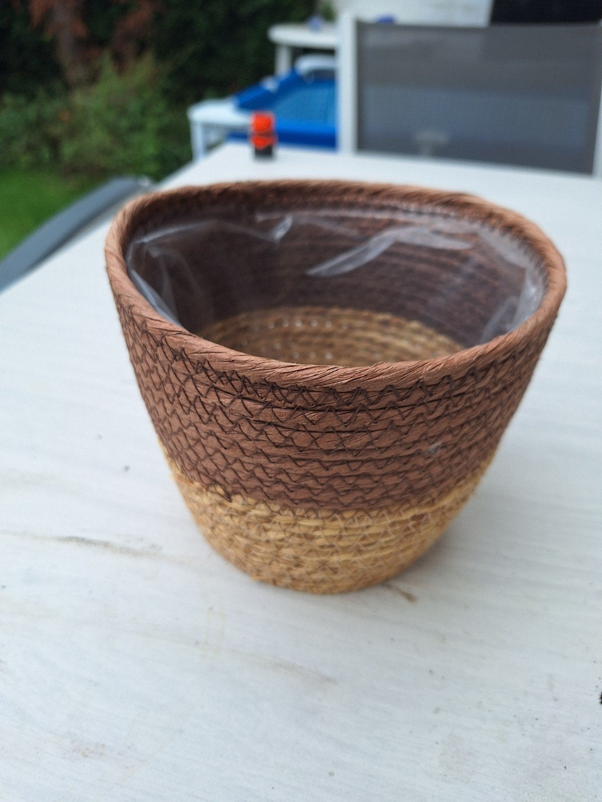 Rieten bloempot, Jardin & Terrasse, Pots de fleurs, Moins de 25 cm, Rond, Enlèvement, Utilisé