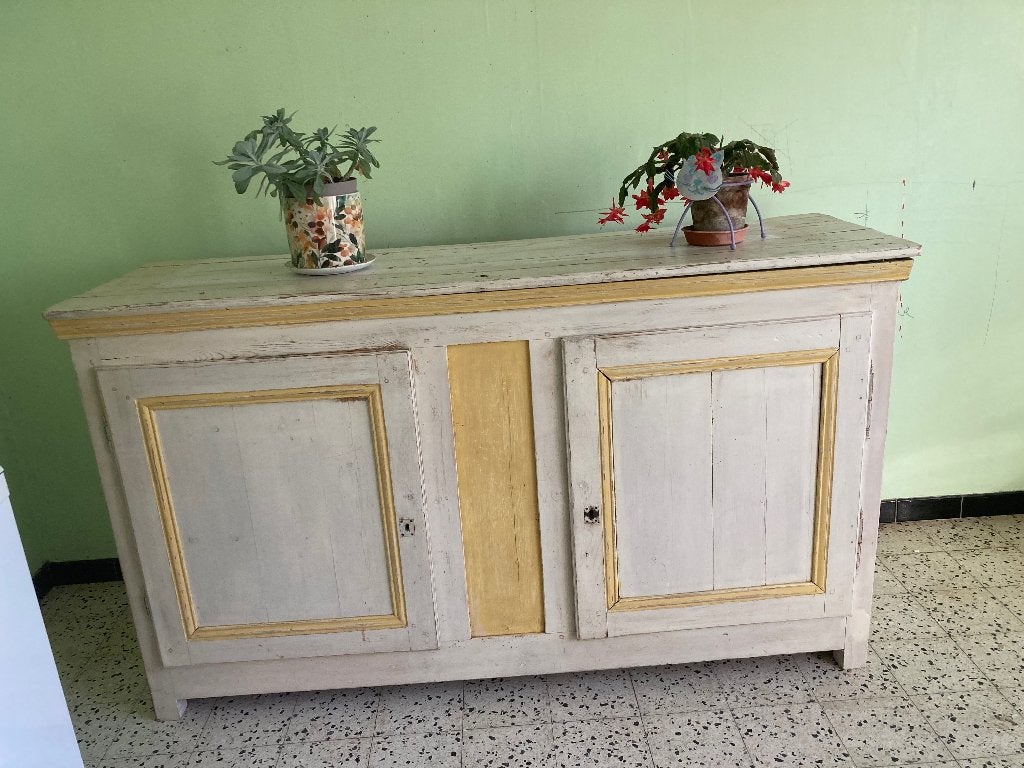 Buffet ancien en bois patiné, Ophalen, Gebruikt, 100 tot 150 cm, 150 tot 200 cm