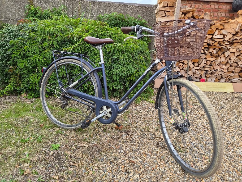 Blauwe damesfiets Btwin elops 520 (28 inch - maat S/M), Gebruikt, Velgrem, (Extra) lage instap, 47 tot 50 cm