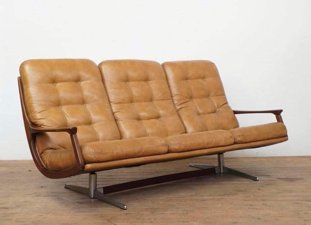 Mid-century driezitsbank van Eugen Schmidt, Gebruikt, 150 tot 200 cm, Driepersoons, 75 tot 100 cm